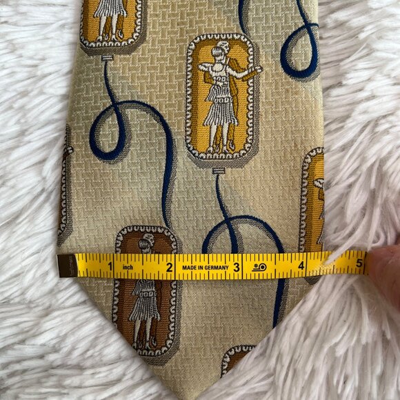 Art Deco Inspired Silk Tie By Mark‎ Of California In Beige With Dancing Flappers - Picture 6 of 6
